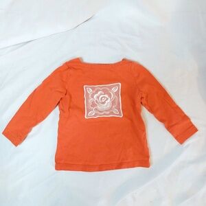 Baby Gap Girls Orange Long Sleeve Top 12-18 Months W/ White Rose Embroidery